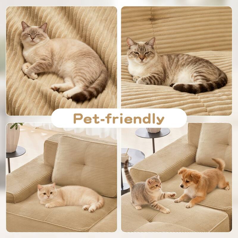 116.1" Corduroy Sectional Sofa with Movable Ottoman