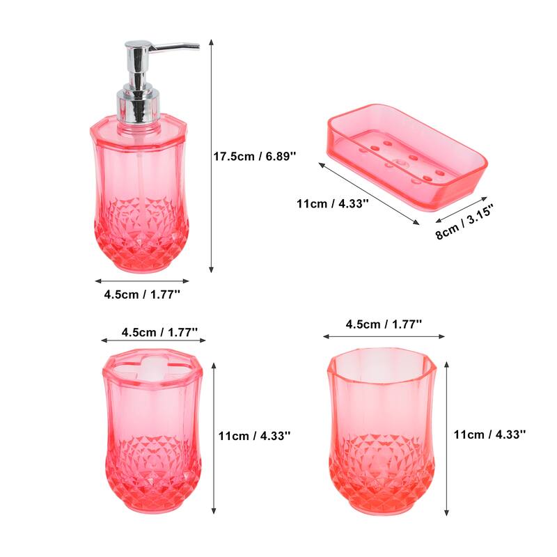 1 Set Durable Bathroom Accessories Set for Bathroom Vanities - Transparent Red