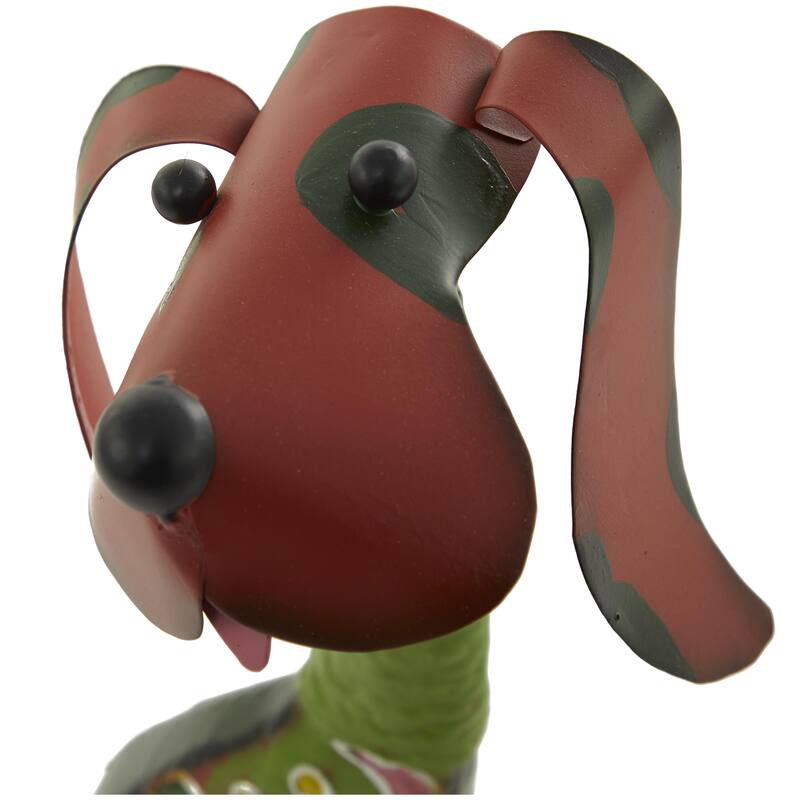 Metal Dog Indoor Outdoor Decorative Garden Sculpture with Floral Pattern - Multi Colored - Roche River Decor