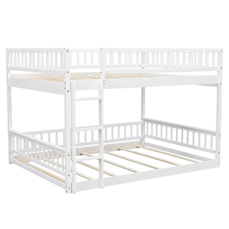 GDFStudio - Solid Wood Queen over Queen Bunk Bed with Ladder & Guardrails