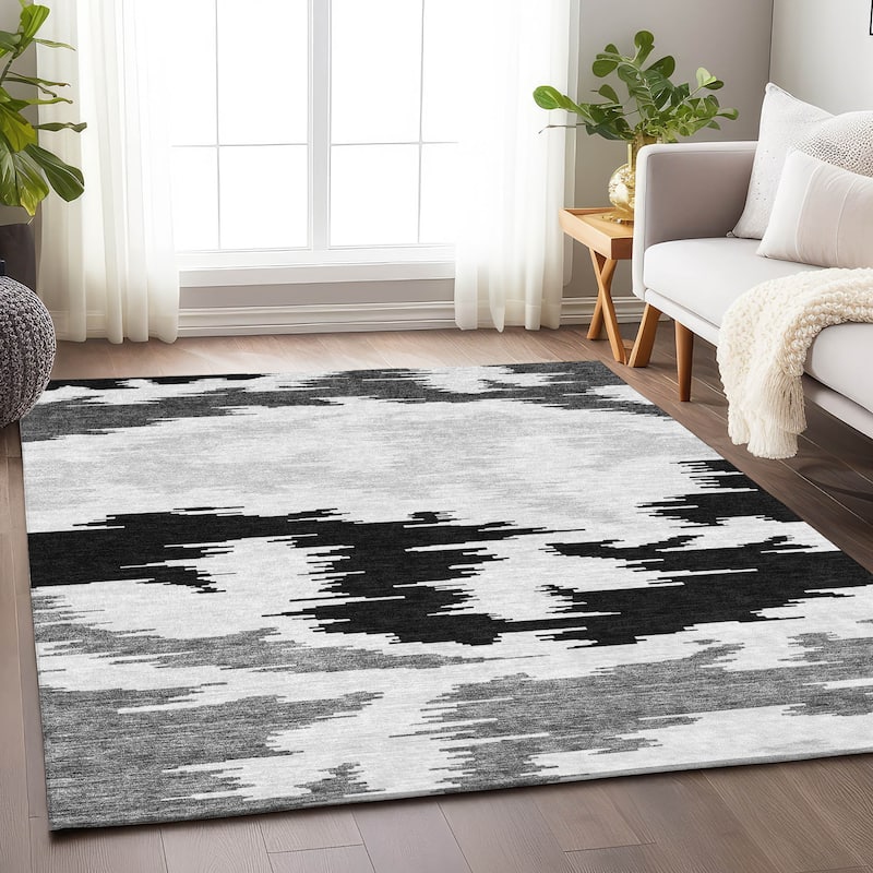 Premium Washable Super Soft Modern Chic Mayfield Rug - Black - 10' x 14' - Rectangle
