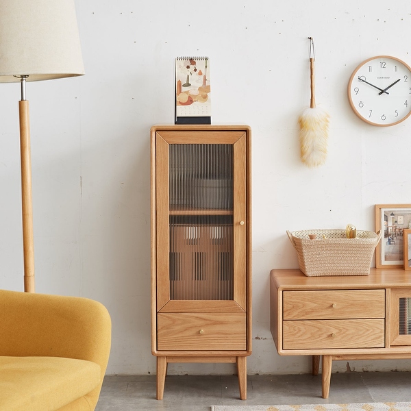 43 Tall Solid Wood 1 Door Storage Cabinet in Oak with 1 Drawers