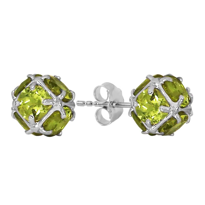 14K Solid Gold Stud Elegant Gemstone Earrings w/ Natural Peridots - White