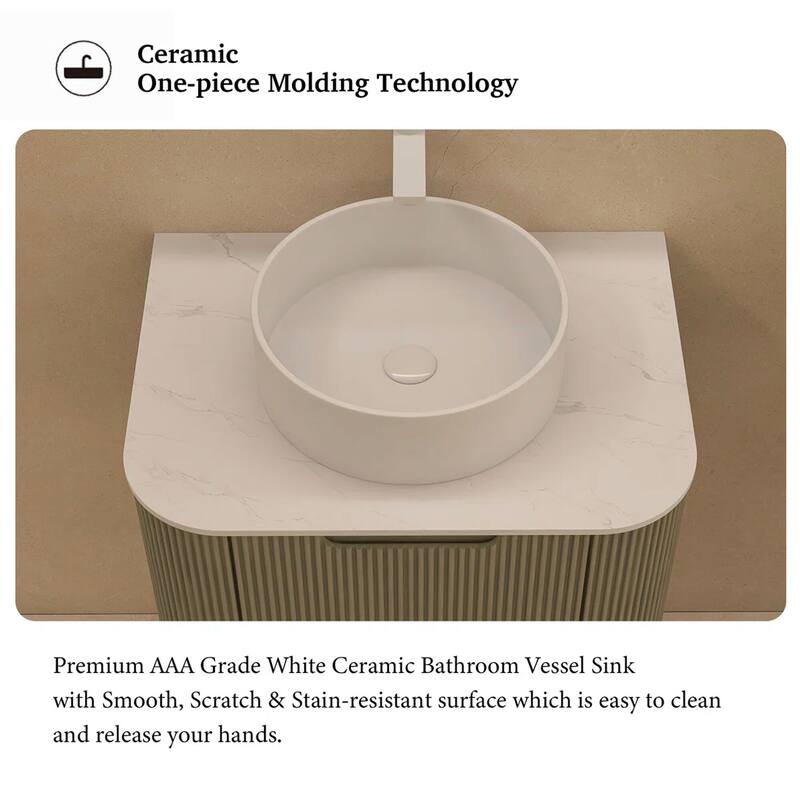 Wall-Mounted Bathroom Vanity with White Round Ceramic Sink