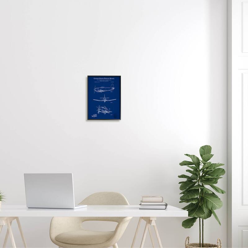 Stupell Blueprint Patent Airplane Diagram Framed Giclee Art, Design by Karl Hronek