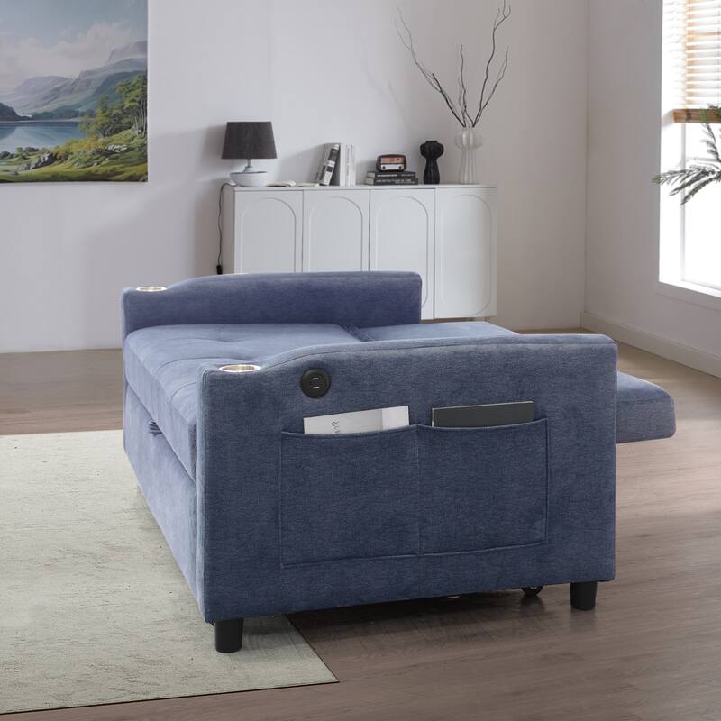 Lounge Sofa Loveseat Sofa Bed with USB Charging Port & Storage Pocket, Sleeper Couch with Reclining Backrest