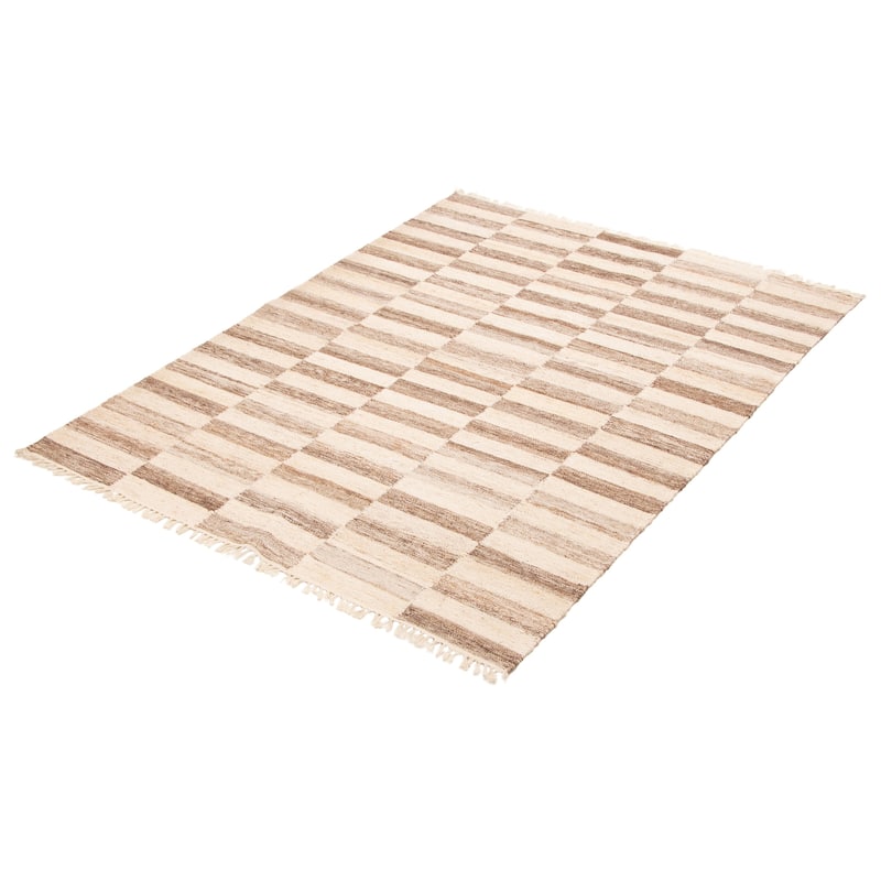 ECARPETGALLERY Flat-Weave Ankara FW Beige Wool Kilim - 5'8 x 7'5