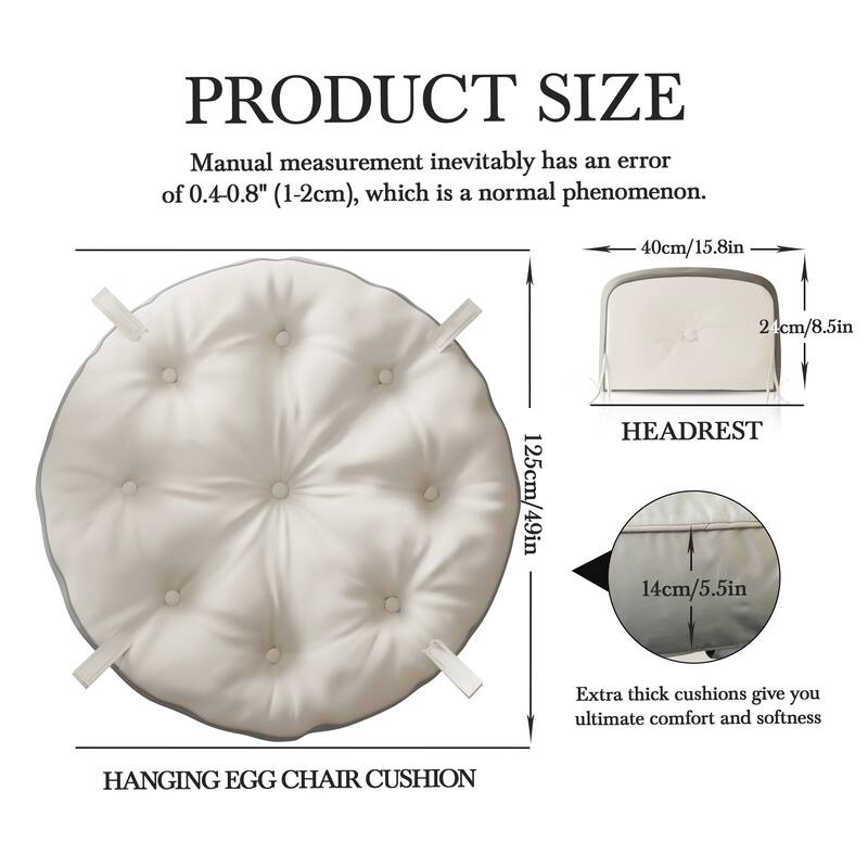 WOWMAX Papasan Chair Cushion Only with Ties Thick Round Cushion Ivory (No wooden base or chair)