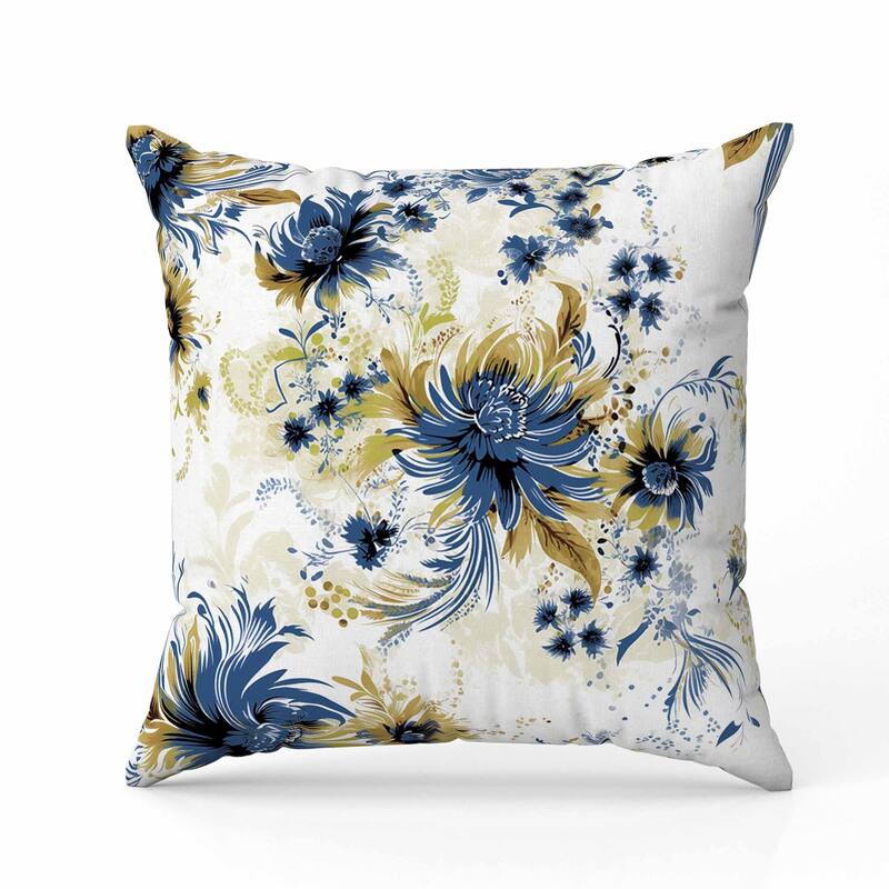 Delightful Wildflowers Indoor/Outdoor Reversible Throw Pillow White and Blue