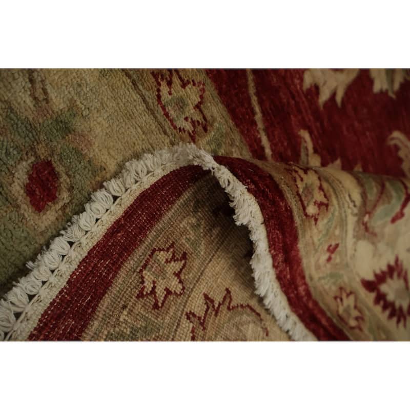 Hand Knotted Oriental 100% Wool Carpet Traditional Floral Red Peshawar Area Rug - 12' 4'' X 9' 0''