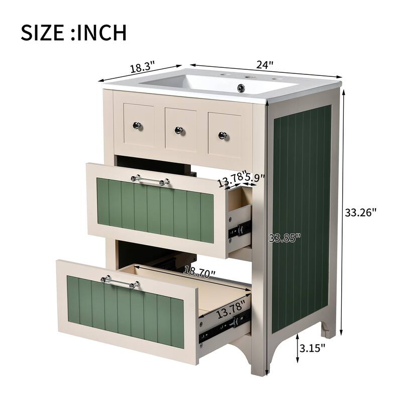 24" Bathroom Vanity Cabinet Set with 2 Drawers
