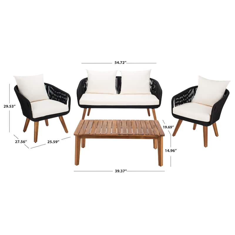 SAFAVIEH Outdoor Tobia 4-Piece Patio Conversation Set - 55W x 30D x 28H