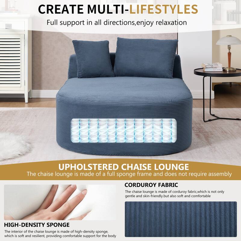 Roomfitters 67.5" Extra-Wide Chaise Lounge, Corduroy Boneless Sleeper Sofa with 46" Seat