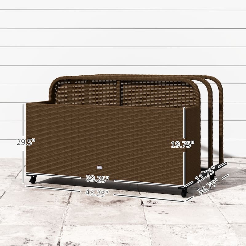 Outdoor Pool PE Rattan Float Storage Organizer with Three Sections and Wheels Steel Frame - 43.25" L x 36.8" W x 29.5" H