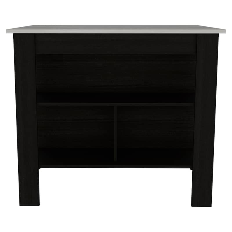 Two-Tone Kitchen Island with Large Tabletop, Open Shelves, and Legroom Workstation for Meal Prep or Display