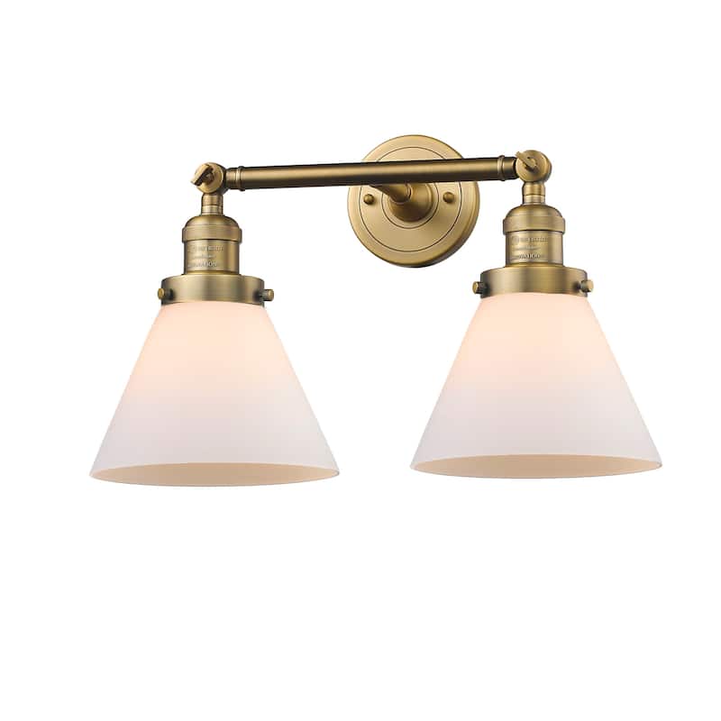 Innovations Lighting Large Cone 2 Light 18" Wide Bathroom Vanity Light - Brushed Brass / Matte White Cased