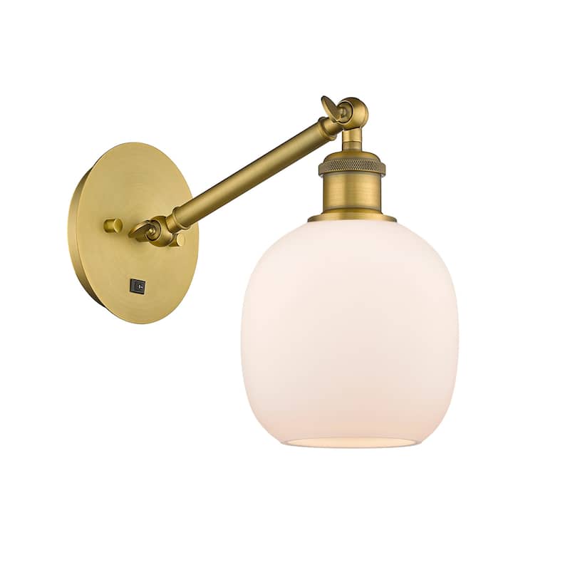 Innovations Lighting 317-1W-13-6 Belfast Sconce Belfast 13" Tall Wall - Brushed Brass / Matte White