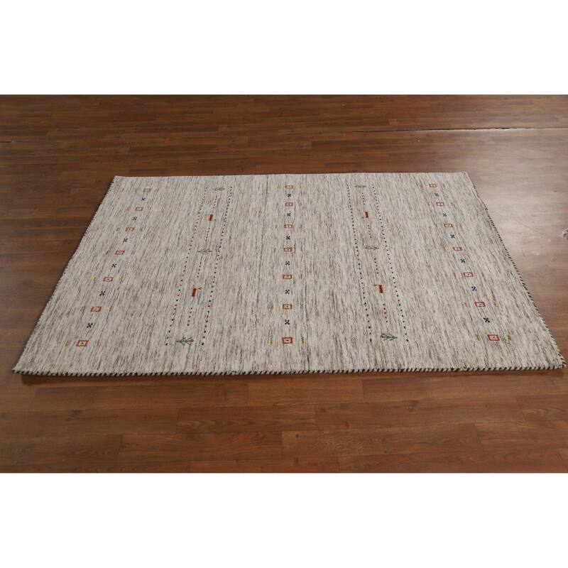 Hand Knotted Oriental 100% Wool Carpet Tribal Animal Pictorial Beige & Ivories Gabbeh Area Rug - 5' 9'' X 3' 11''