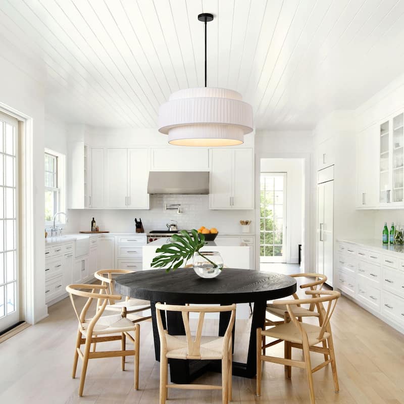 Modern 3-Tier Drum Chandeliers Fabric Shade Ceiling Hanging Pendant - 3-Tier/23.6inch