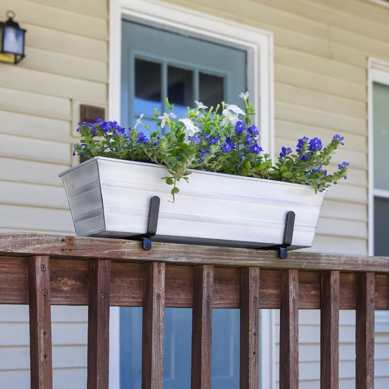 Achla Designs 22"W Galvanized Steel/Wrought Iron Bloom Box Garden Growing Kit With Brackets for 2 x 4 Railings