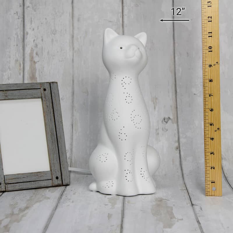 12.2" Modern White Cat Table Lamp Decorative Porcelain Light for Bedroom Entryway or Side Table - 5.51”L x 5.51”W x 12.20”H