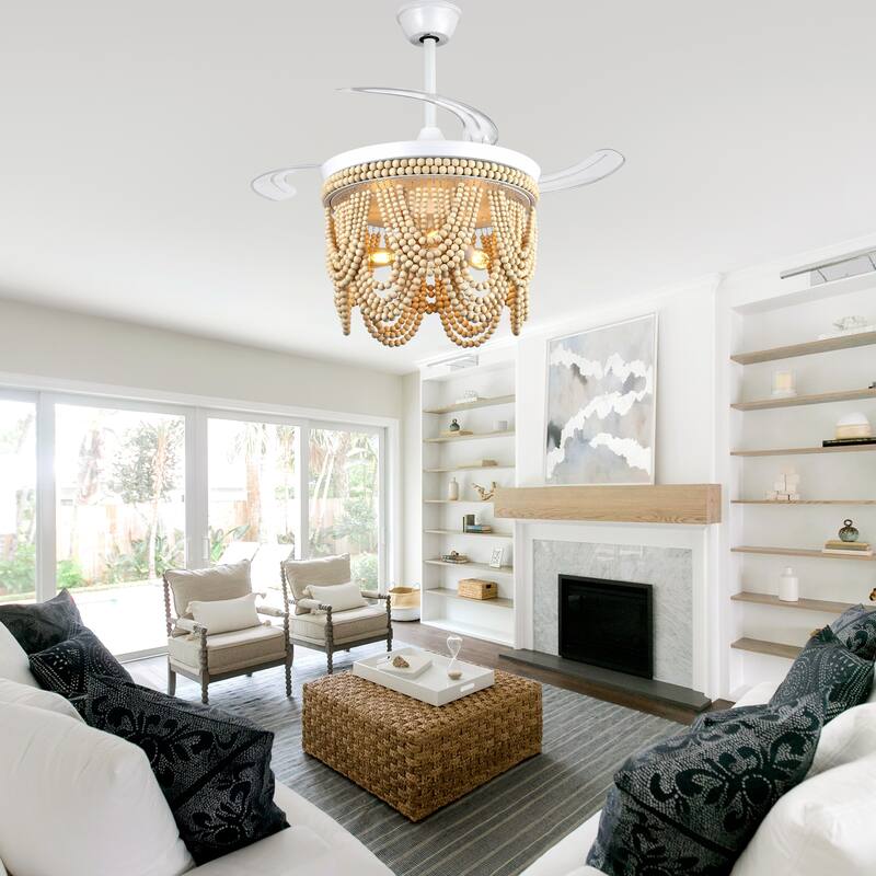 Bella Depot 42" Bohemian Retractable Ceiling Fan with Remote and Light 6-speed Reversible DC Motor