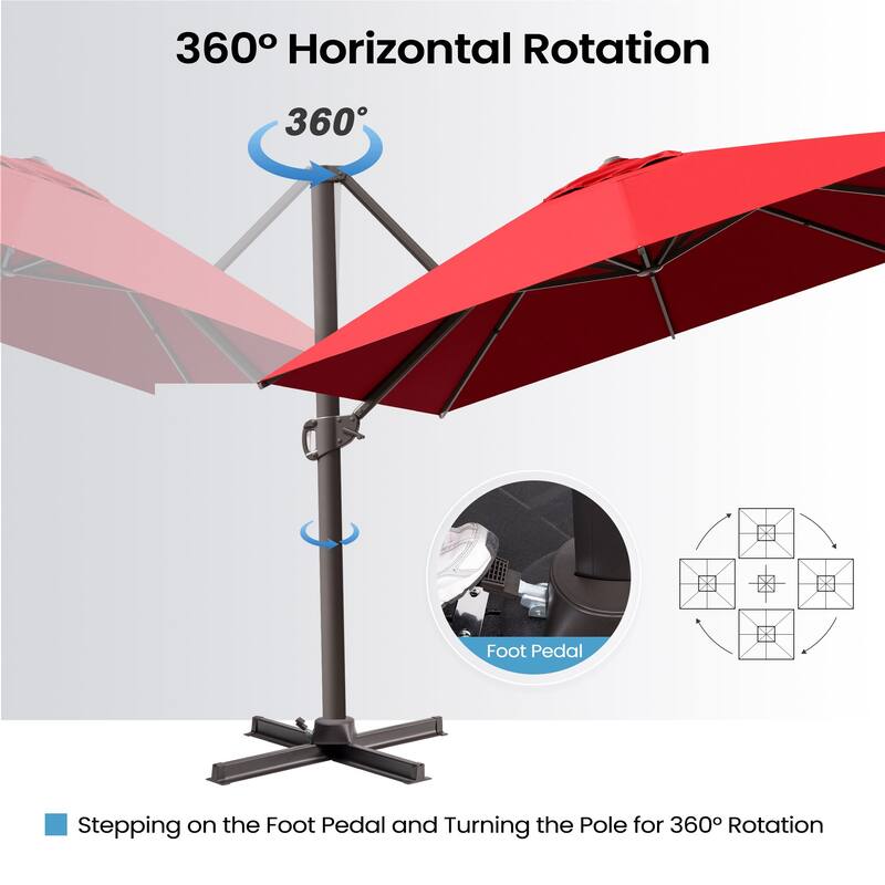 10x12.5 FT Outdoor Patio Cantilever Umbrella with Base