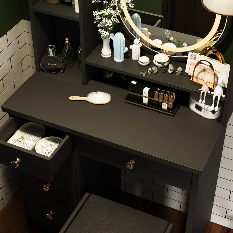 Makeup Vanity Dressing Table, Vanity Mirror with Lights and Table Set - 52"H