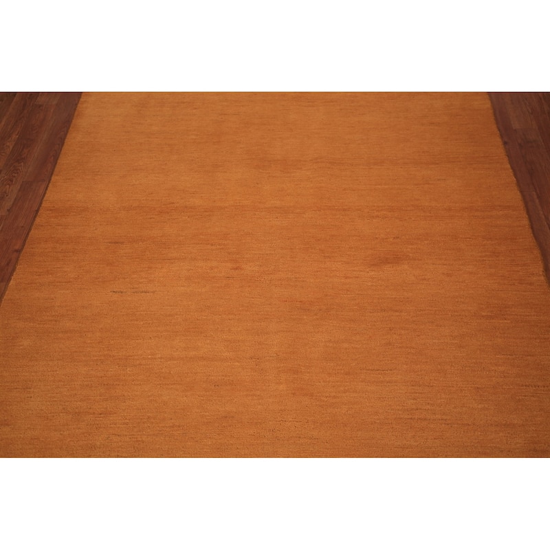 Solid Orange Gabbeh Oriental Area Rug Handmade Wool Carpet - 4'10" x 6'9"