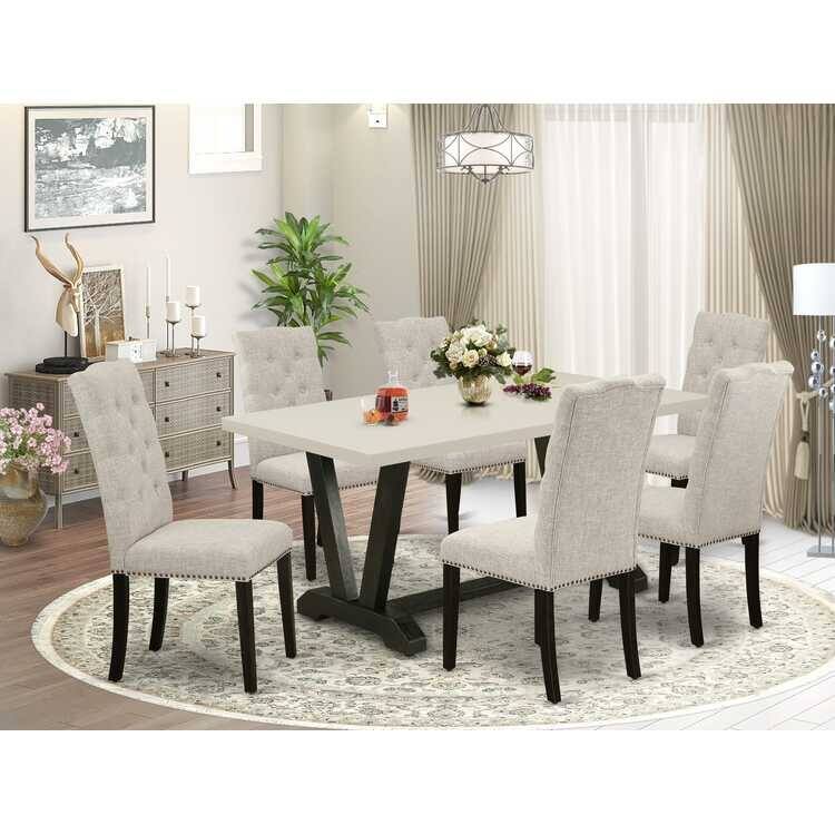 Asian Fusion 7-Piece Dining Set - 6 Parsons Chairs & Rectangular Table - Modern Kitchen Table Set - 72