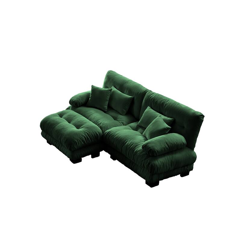 94.4" 2-Seater Chenille Cloud Couch with 4 Pillows and Convertible Ottoman