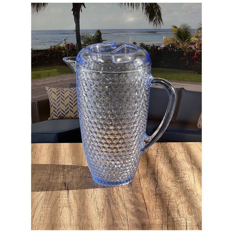 Water Pitcher with Lid, Diamond Cut Unbreakable Plastic Pitcher