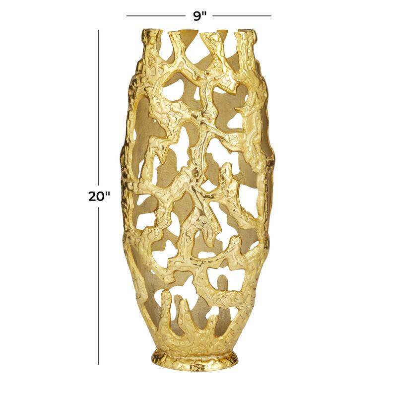 Aluminum Metal Decorative Vase with Cut Out Designs - Silver, Gold, Black - Roche River Decor