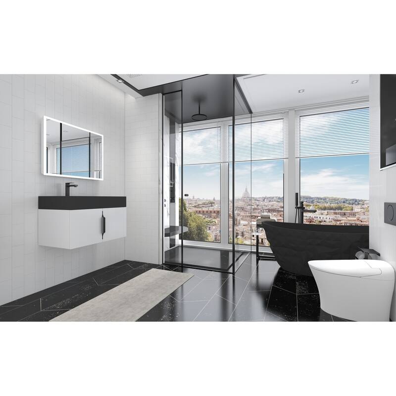 Amazon 30" Wall Mounted Bathroom Left Basin Vanity Set w/ Black Top