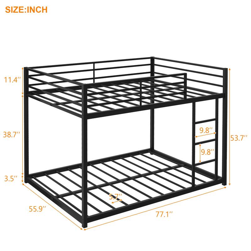 Metal Bunk Bed, Low Bunk Bed with Ladder