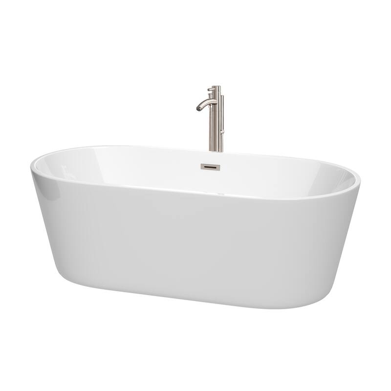 Wyndham Collection Carissa CD 67-inch White Freestanding Tub w/ Faucet - White, Brushed Nickel Trim & Faucet