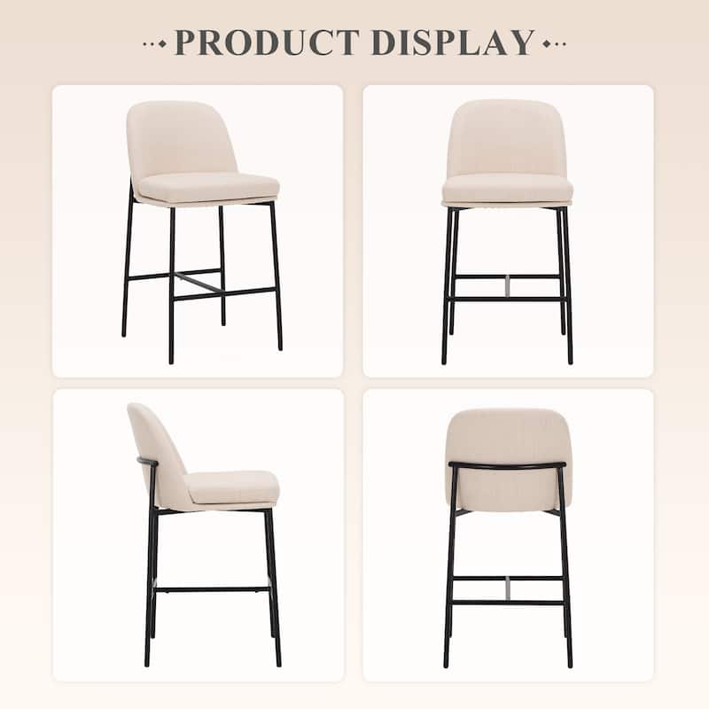 25" Counter Stools Set of 2 - Fabric Upholstered w/Metal Legs - Back Support For Kitchen & Bar