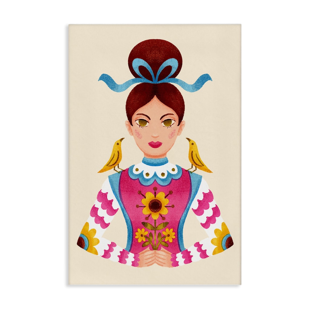 Stupell Brunette Girl with Birds Canvas Wall Art Design By Hannah Moren
