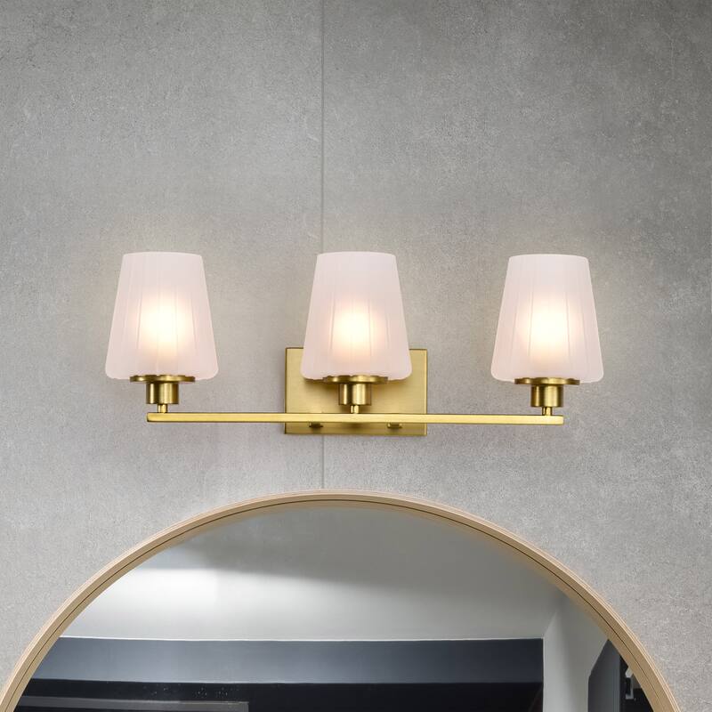 Lune 3 Light Vanity Vintage Brass Finish Etched White Glass - Vintage Brass
