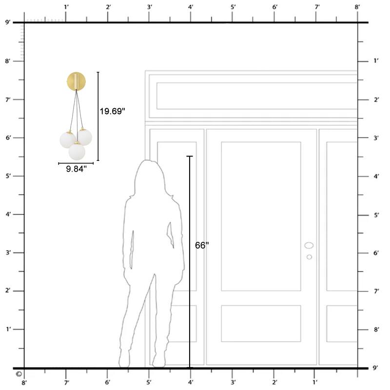 3-Light Modern Gold Metal Wall Sconce Glass Globe Shades