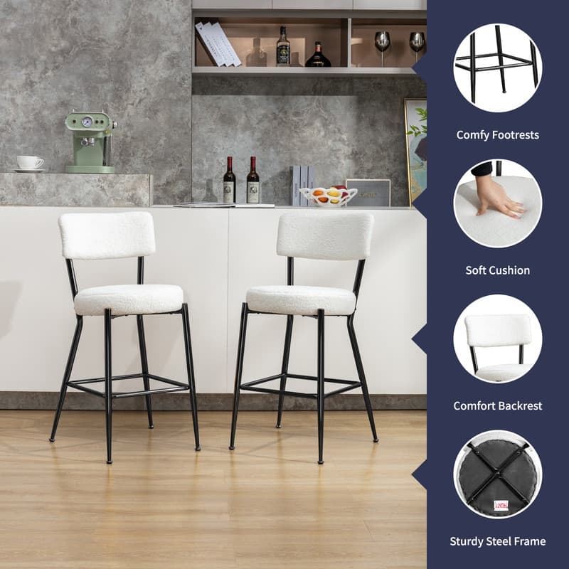 Mixoy 24"Counter Height Modern Teddy Fleece Bar Stools with Metal Legs