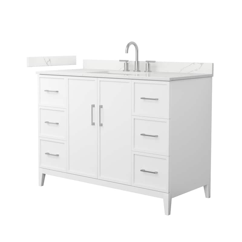 Elan 48-inch Single Vanity, 3 Hole Quartz Top - White, Nickel Trim, Giotto Quartz Top