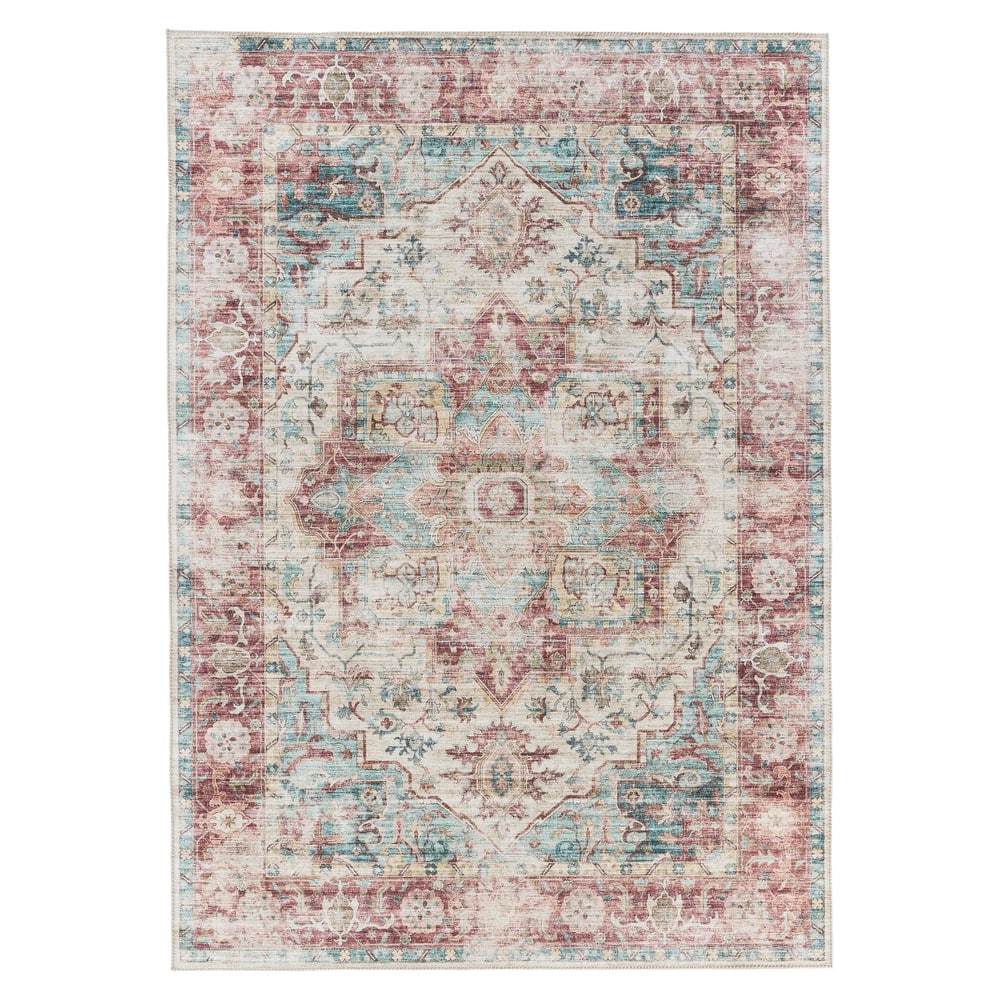 Vandran Machine Washable Medallion Dark Red/ Teal Area Rug
