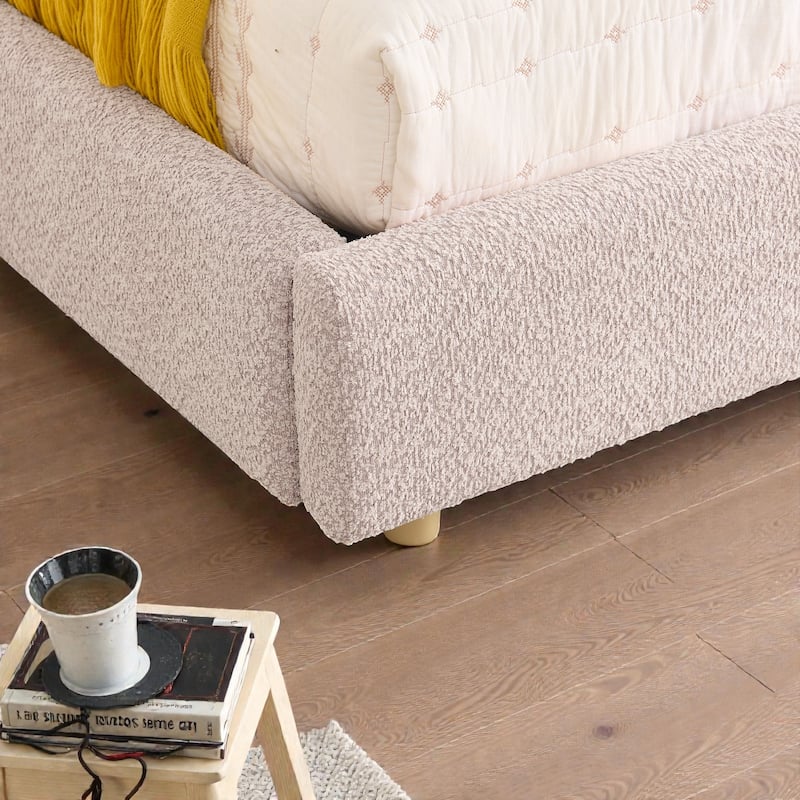 Upholstered Bed Frame with Tall Curved Headboard and Storage Drawers, Modern Minimalist Platform Bed No Box Spring