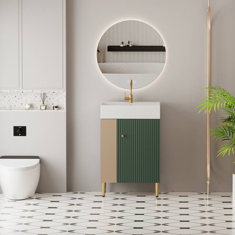 21.6" Open-shelving Bathroom Vanity with Ceramic Sink