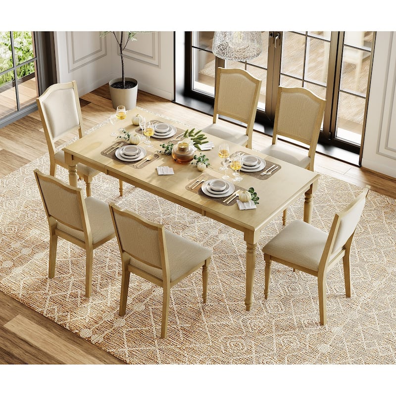 Farmhouse Dining Table Set, Wood Dining Table & Upholstered Chairs,Oak