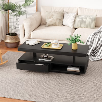 LED Storage Coffee Table with 2 Drawers and Shelves