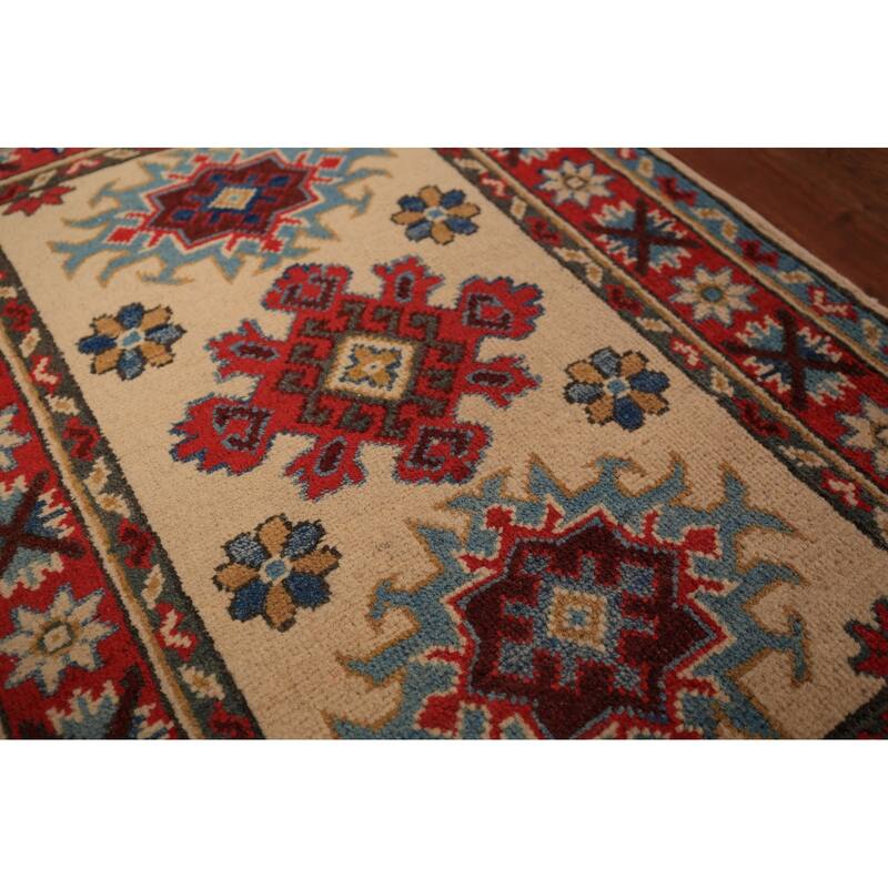 Geometric Kazak Foyer Rug Hand-Knotted Traditional Wool Carpet - 2'0" x 3'0"