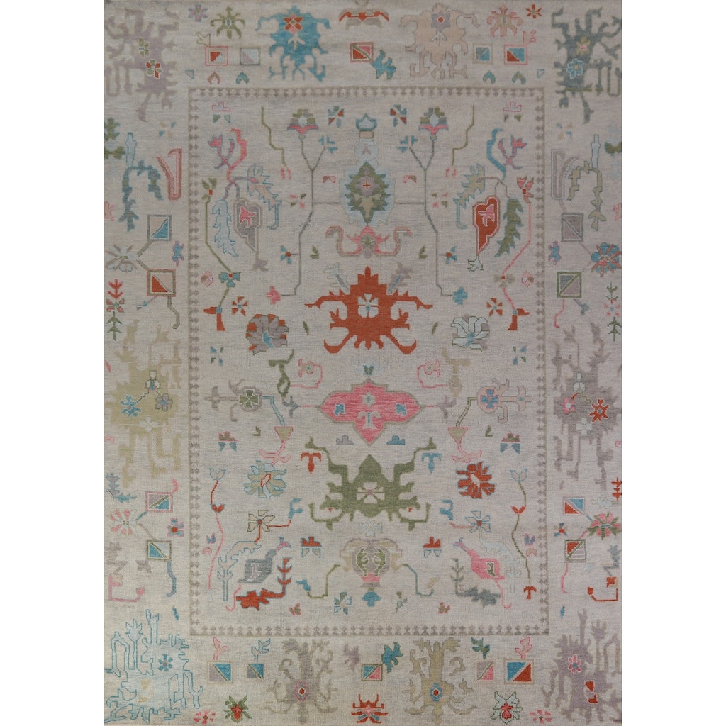 Floral Oushak Indian Area Rug Transitional Handmade Wool Carpet - 8'11" x 12'2"