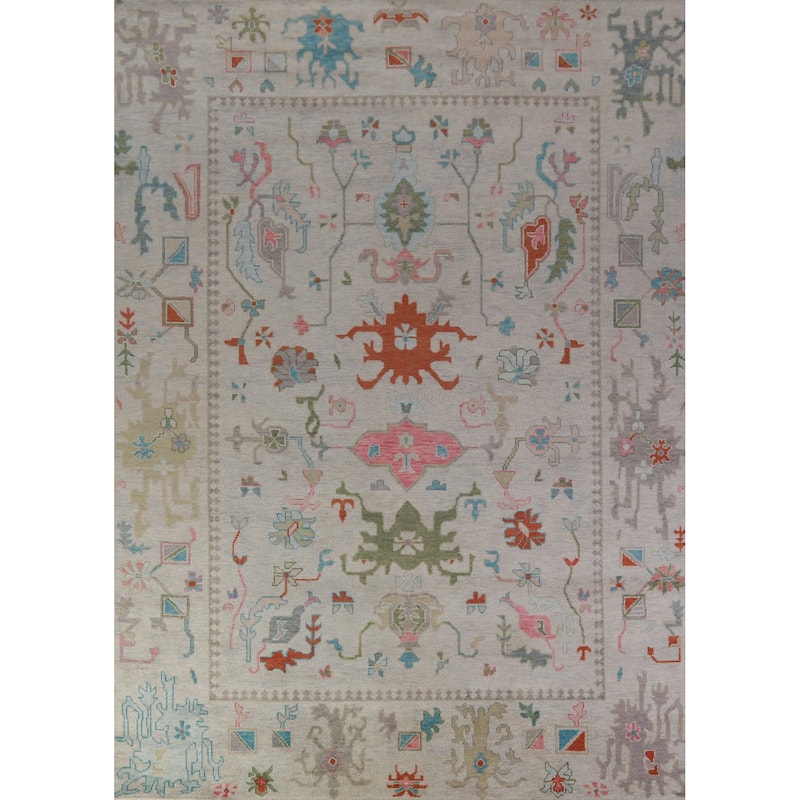 Floral Oushak Indian Area Rug Transitional Handmade Wool Carpet - 8'11" x 12'2"